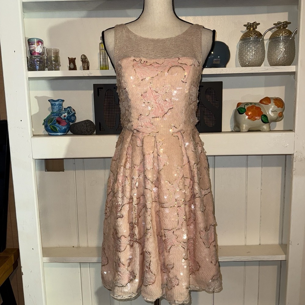 Eva Franco Size 2 Pink Sequin Fit And Flare Dress